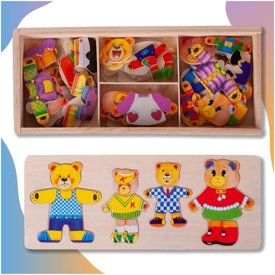 Dřevěná ukládačka s medvídky Bear Dresses