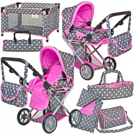 Doris kočárek pro panenky 5v1 šedý