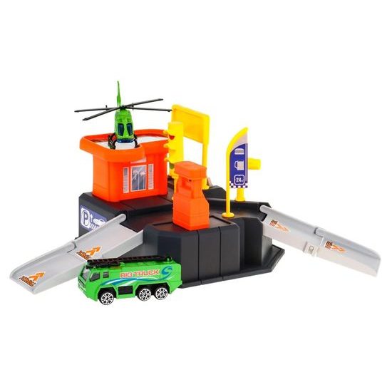 Parkovacia garáž s autíčkom, helikoptérou a hracou podložkou Racing Garage