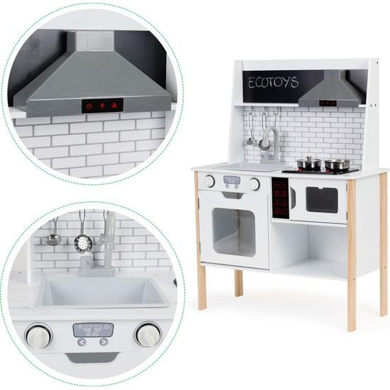 Ecotoys dětská dřevěná kuchyňka se zvuky a LED efekty House Kitchen