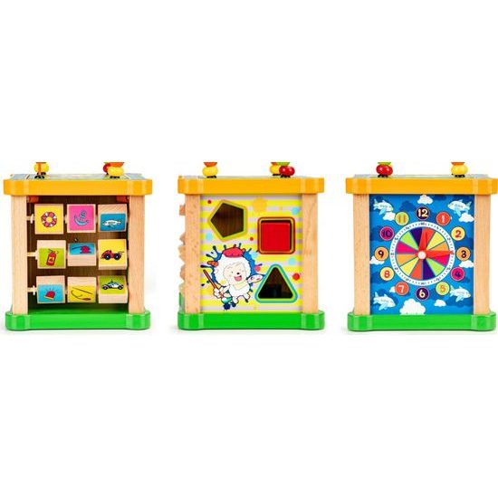 Ecotoys dřevěná edukační kostka s labyrintem Game Cube 5v1