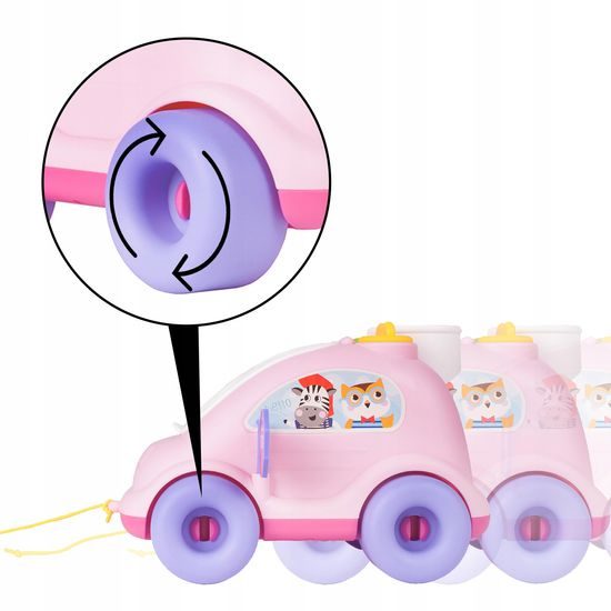 Edukační vkládací kostka - tahací Autíčko růžové