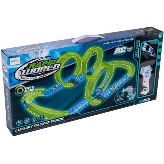 Svítící autodráha s autíčkem na baterie a dálkovým ovladačem Rapid World