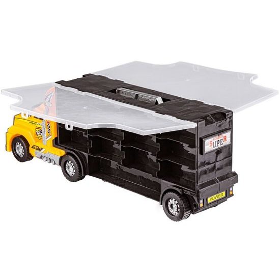 Nákladní auto se 6 stavebními stroji, kamiónem a skluzavkou Yellow Truck