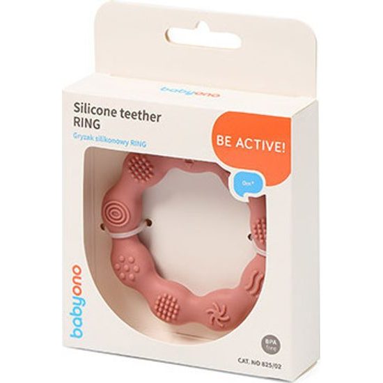 Silikonový kroužek na kousání růžový