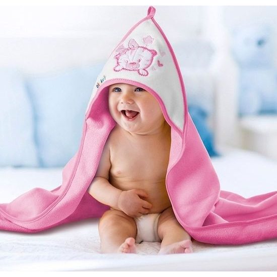 Akuku Dětská osuška s kapucí 100x100cm, froté - Kočička, růžová