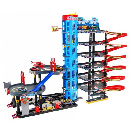 POŠKOZENÝ OBAL Parkovací XXL garáž s výtahem + 10 autíček Mega Parking
