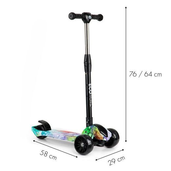 Ecotoys dětská koloběžka černo-zelená se svítícími koly