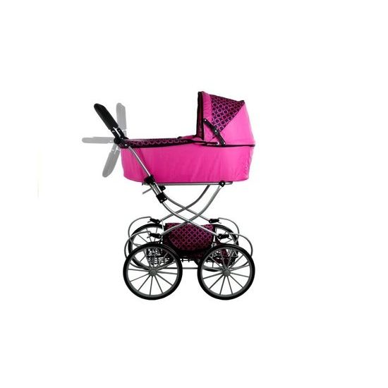 Kočárek pro panenky Alice Retro růžovo-černý vzor