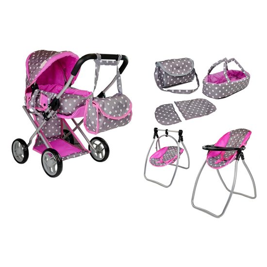 Alice kočárek pro panenky 9346D set 6v1 šedý