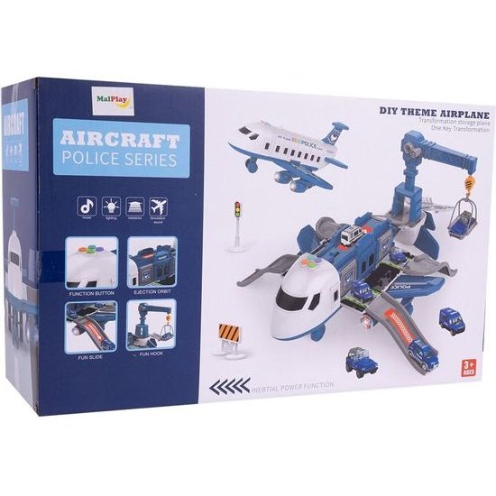 Interaktivní letadlo s autíčky, světly a zvuky DIY Airplane - modré