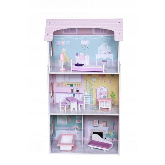 Ecotoys dřevěný třípatrový domeček pro panenky Jahodová