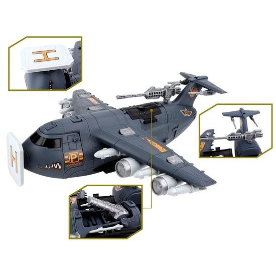 Dětské vojenské letiště s velkým letadlem a příslušenstvím Military Aircraft