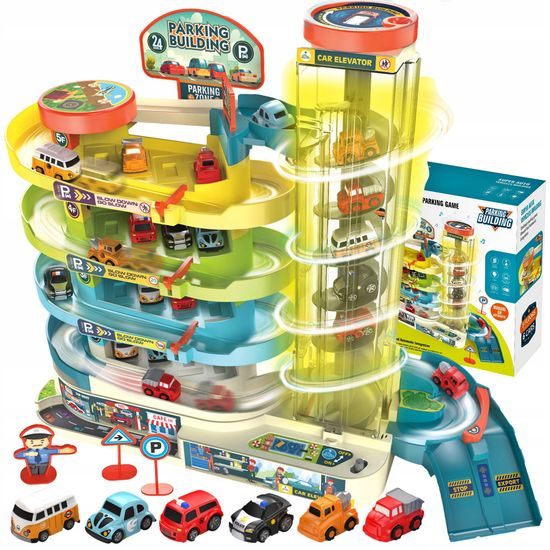 Doris parkovací garáž s výtahem na baterie a 6 autíčky Building Garage