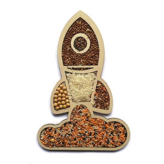 Senzorické montessori sypání Raketa - jemná motorika