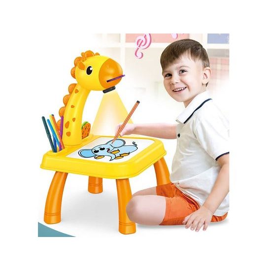 Projektor s kreslící tabulkou a 24 šablonami Žirafa - žlutý