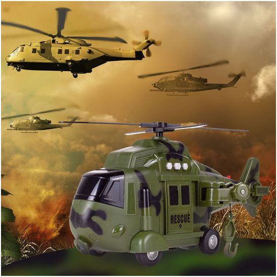 Interaktivní vojenská helikoptéra se světly a zvuky Army Rescue 1:16