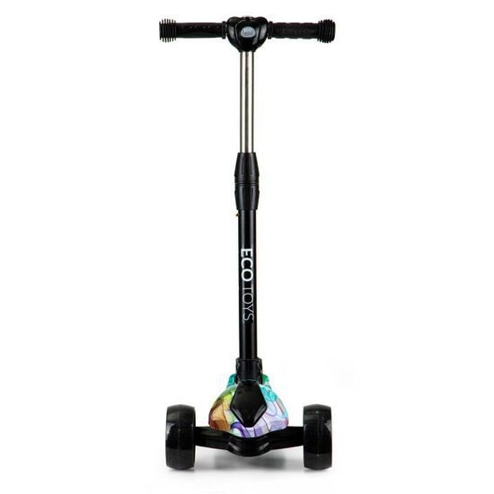 Ecotoys dětská koloběžka černo-zelená se svítícími koly