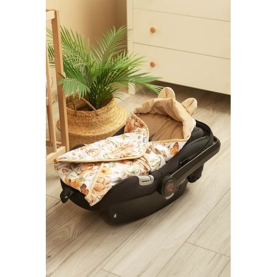 Sametová zavinovačka do autosedačky béžové květy