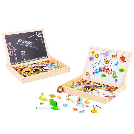 Ecotoys dřevěná magnetická tabulka Puzzle