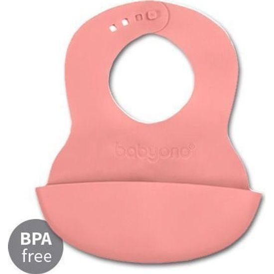 Silikonový bryndák s kapsou a nastavitelným zapínáním - růžový