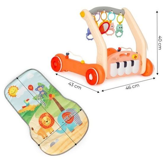 Haunger chodítko 2v1 s hrací dekou a piankem Rack Walker - oranžové