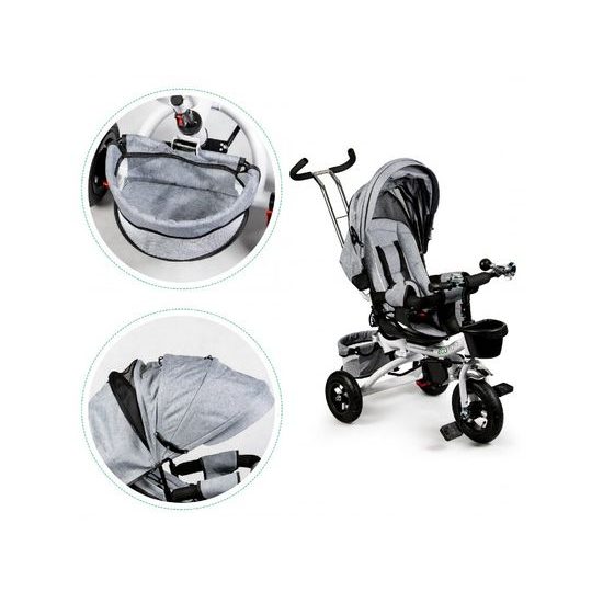 Ecotoys dětská tříkolka s otočným sedadlem a nafukovacími koly Rotage šedá