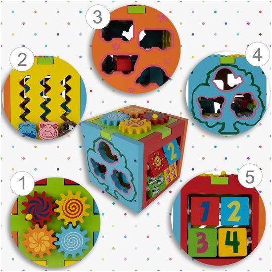 Dřevěná edukační kostka s autíčky 5v1