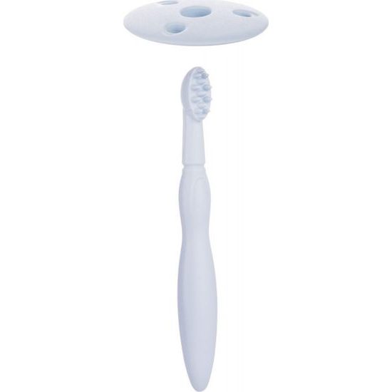 Canpol Babies Canpol babies Silikonový zubní kartáček/kousátko s ochr. štítkem - modrý