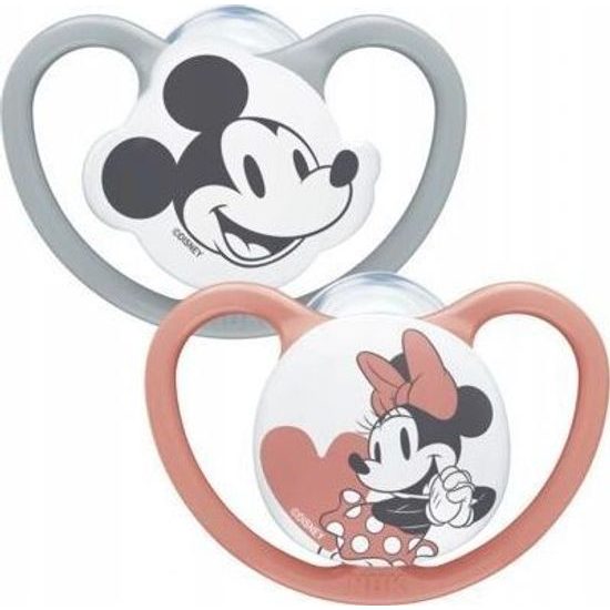 Nuk Uklidňující silikonový dudlík Space Minnie, Mickey 6-18m, 2ks