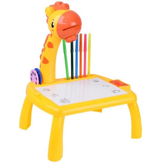 Projektor s kreslící tabulkou a 24 šablonami Žirafa - žlutý