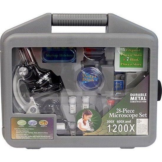 Dětský mikroskop v kufru  28 prvků 300x 600x 1200x
