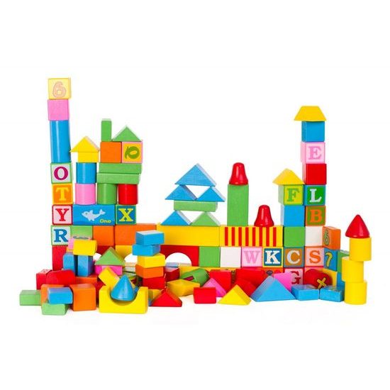 Doris sada dřevěných kostek 128 ks v kyblíku