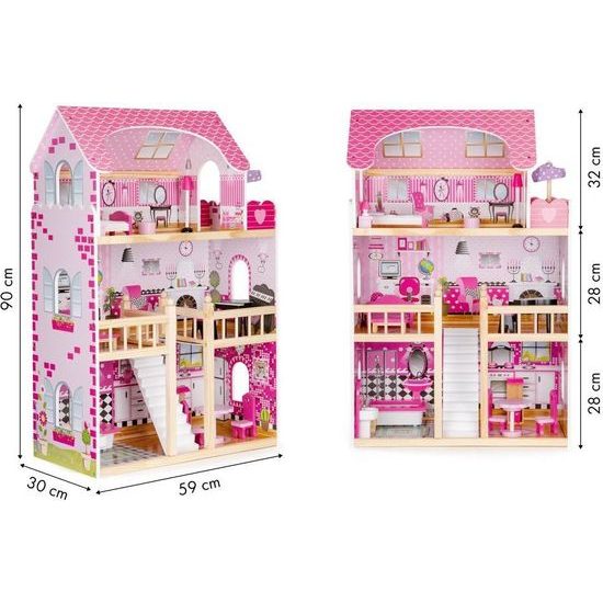 Ecotoys dřevěný domeček pro panenky s LED osvětlením Maryland