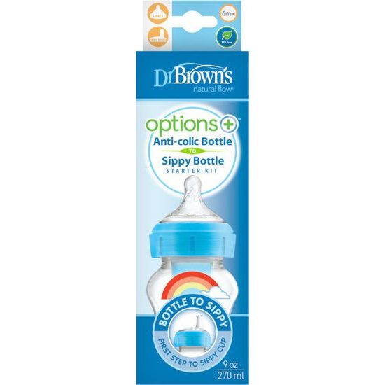 Dr.Brown´s Láhev antikolik Options+ široké hrdlo 2v1 s hubičkou 270ml plast modrá