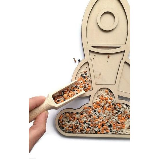 Senzorické montessori sypání Raketa - jemná motorika