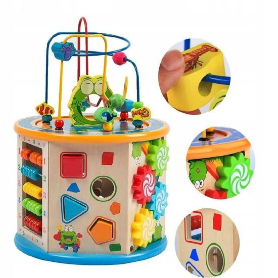 Doris dřevěná edukační kostka s labyrintem 7v1