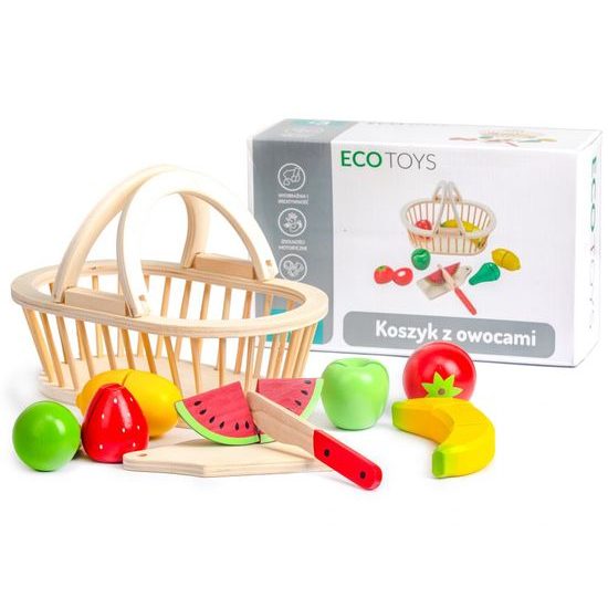 Ecotoys sada dřevěné ovoce v košíku