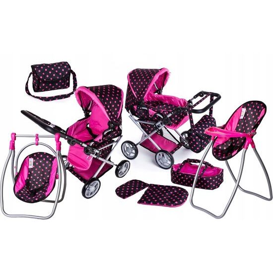 Doris kočárek pro panenky 9346 set 6v1 černý