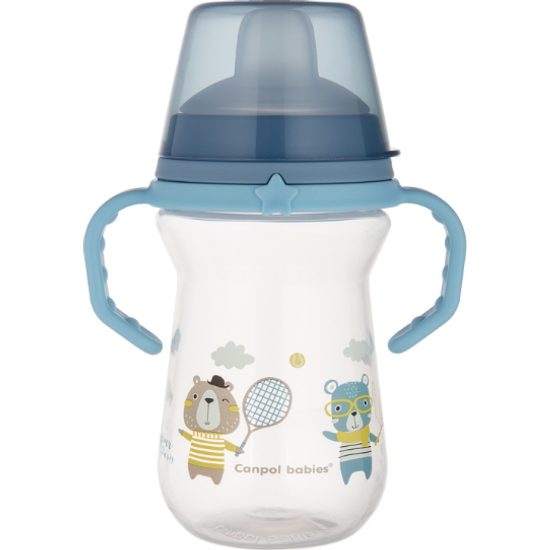 CANPOL babies Hrneček se silikonovým pítkem FirstCup BONJOUR PARIS 250ml modrý