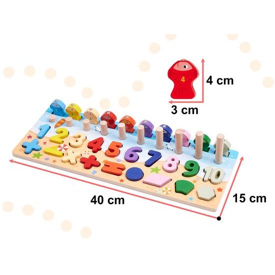 Dřevěné rybičky a číslice na lovení na magnet 3v1 Wooden Alphabet