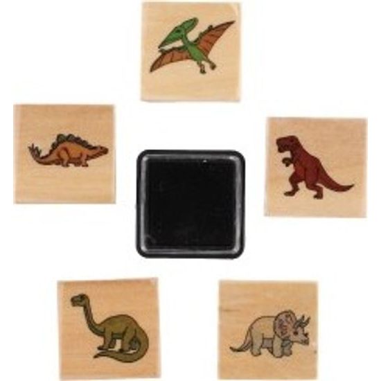 Razítka dřevěná 5+1 s poduškou dinosauři