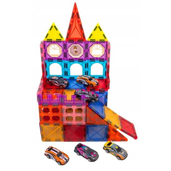 Doris magnetická stavebnice se 6 autíčky Magnetic Blocks 66 dílů