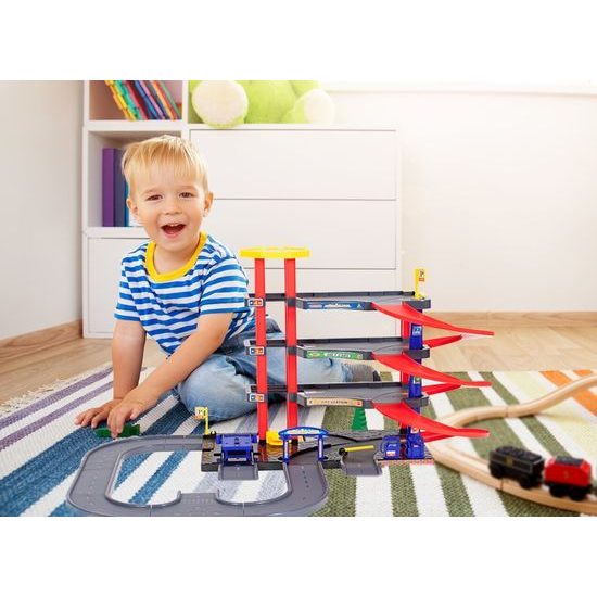 Parkovací garáž s výtahem, helikoptérou a 3 autíčky Parking Garage