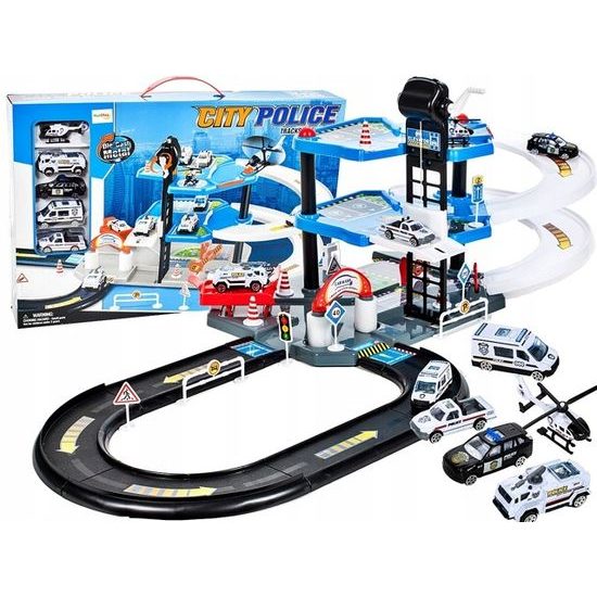 Parkovací garáž se 4 autíčky, helikoptérou a výtahem City Police