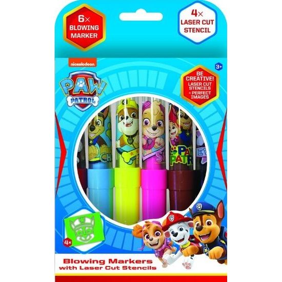 Foukací fixy 6ks Paw Patrol/Tlapková patrola se šablonami