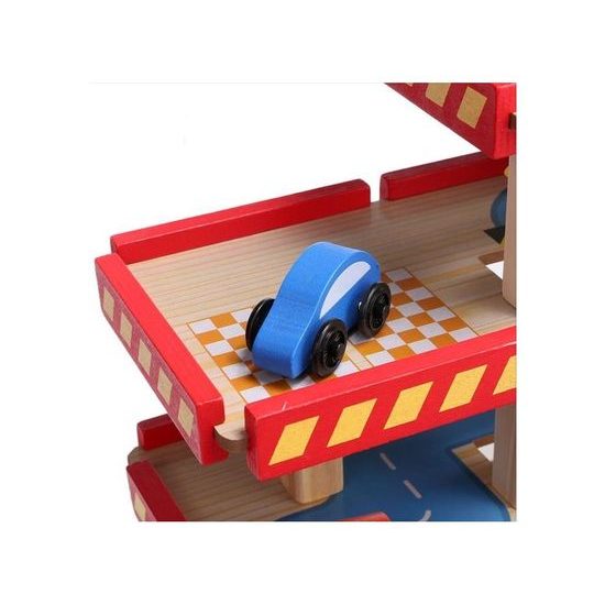 Ecotoys dřevěná garáž s výtahem, autíčky a helikoptérou