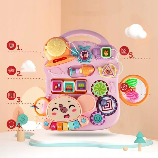 Interaktivní chodítko s hracím stolečkem Music Stroller 2v1 růžové