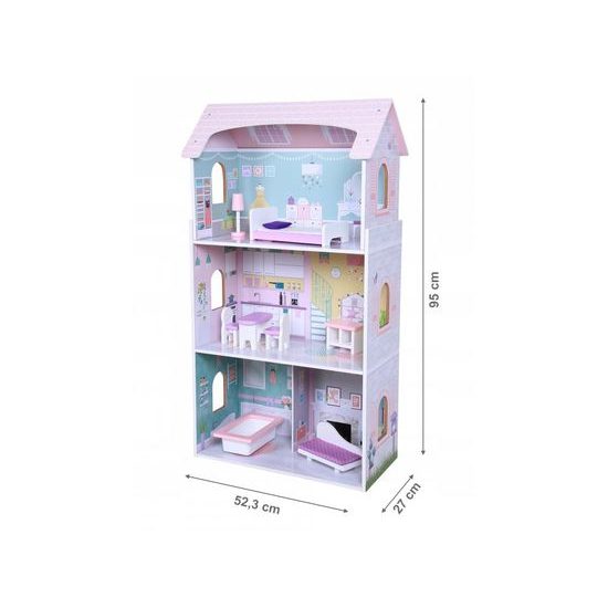 Ecotoys dřevěný třípatrový domeček pro panenky Jahodová