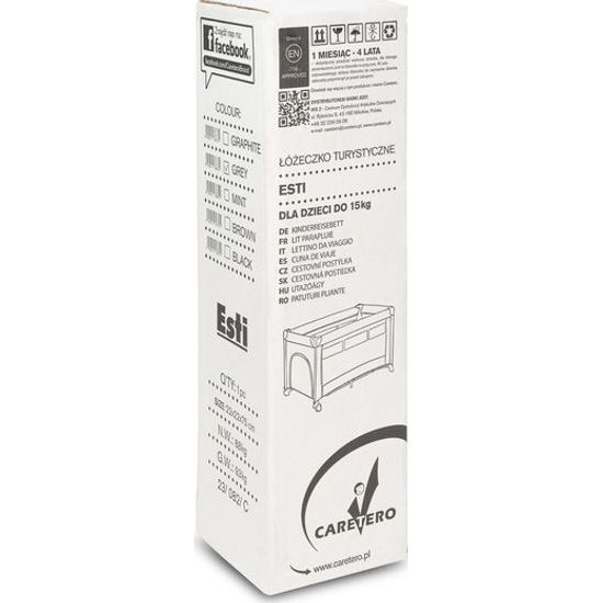 Dětská cestovní postýlka CARETERO ESTI se stahovací bočnicí grey